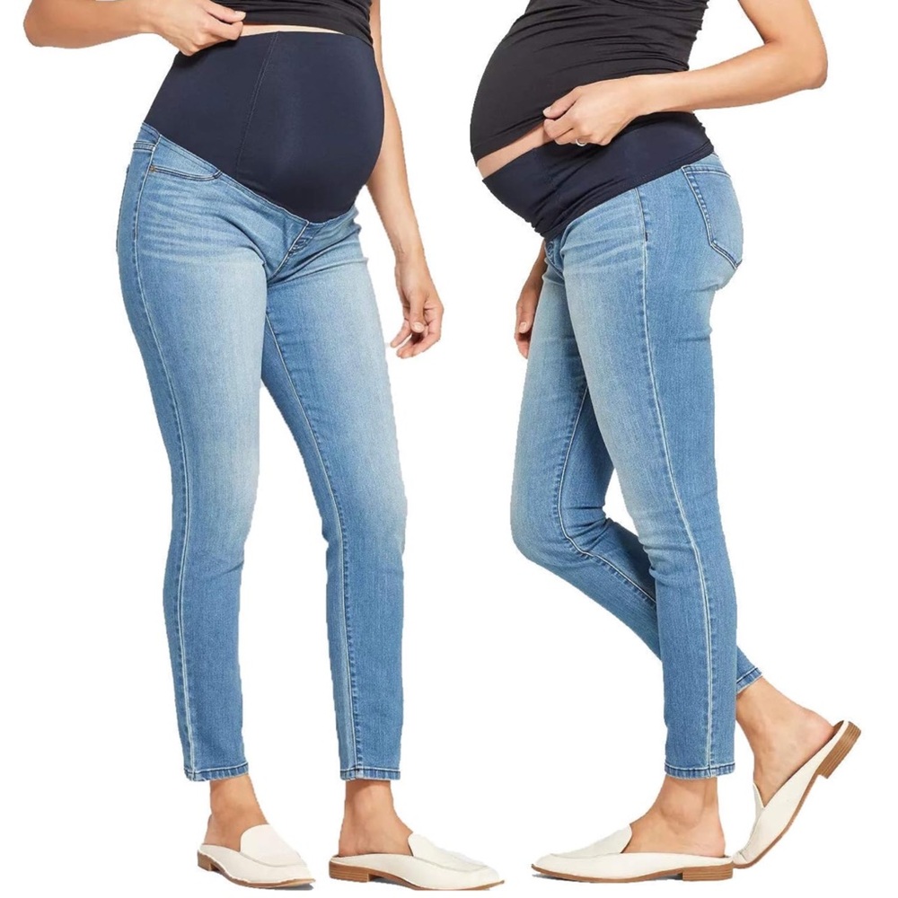 Isabel Maternity Over Belly Skinny Jegging Jeans Medium Wash Crossover Panel